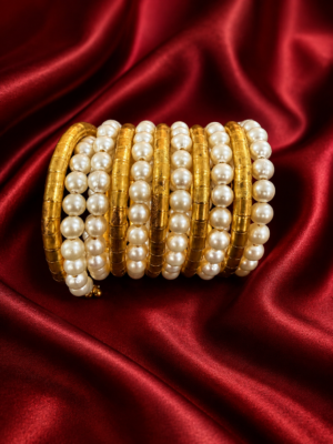 Swirl Golden Pearl Oxidised Kada