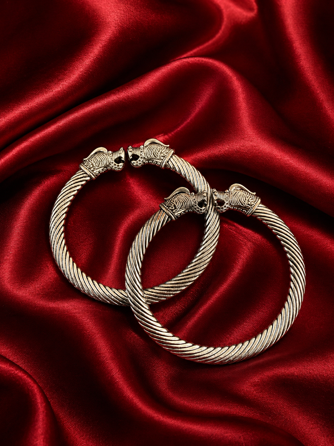 Gajra Oxidised Silver Elephant Kada Bracelet for Women