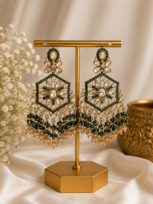 Urmila Jadau Kundan Crystal Statement Earrings - Dark Green