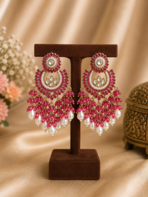 Pakhi Jadau Kundan Chandbali Statement Earrings - Dark Pink