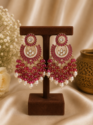 Pakhi Jadau Kundan Chandbali Statement Earrings - Wine
