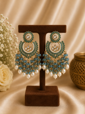 Pakhi Jadau Kundan Chandbali Statement Earrings - Teal Blue