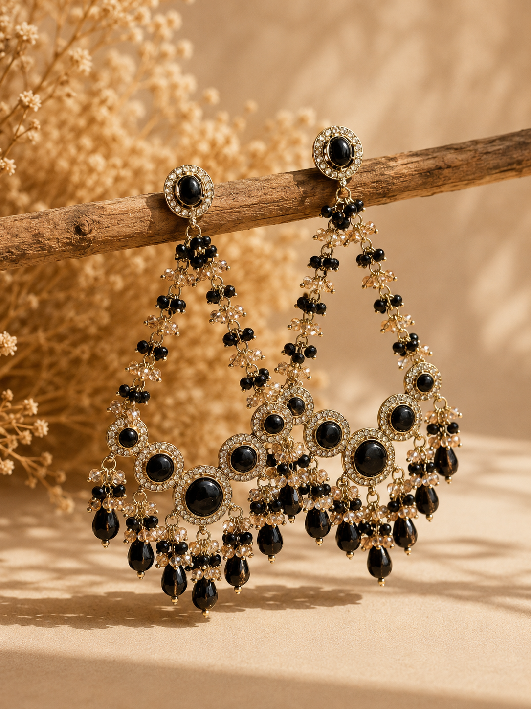 Noori Black Kundan Chandbali Earrings for Women
