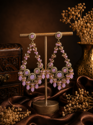 Noori Lavender Kundan Beaded Chandbali Earrings for Women