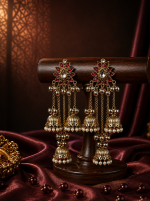 Inaya Red Kashmiri Jhumka Earrings for Women