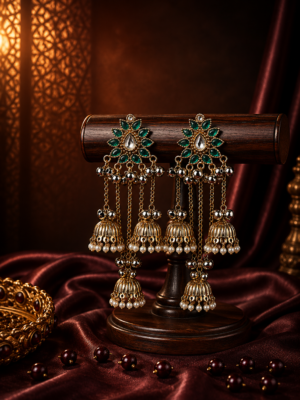 Inaya Teal Green Kashmiri Jhumka Earrings for Women
