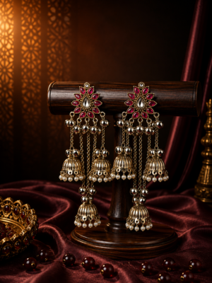 Inaya Dark Pink Kashmiri Jhumka Earrings for Women
