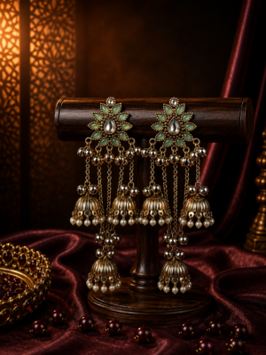 Inaya Light Green Kashmiri Jhumka Earrings for Women