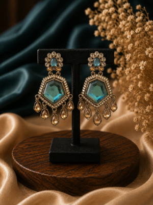 Neetu Teal Green Kundan Earrings for Women