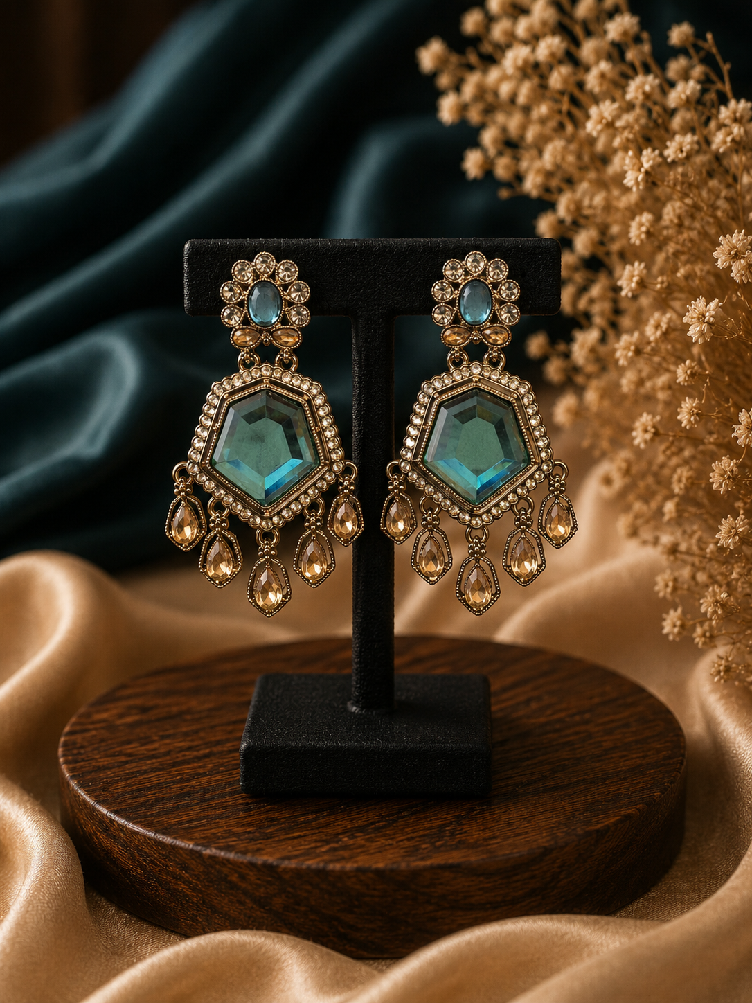 Neetu Teal Green Kundan Earrings for Women