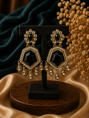 Neetu Black Kundan Earrings for Women