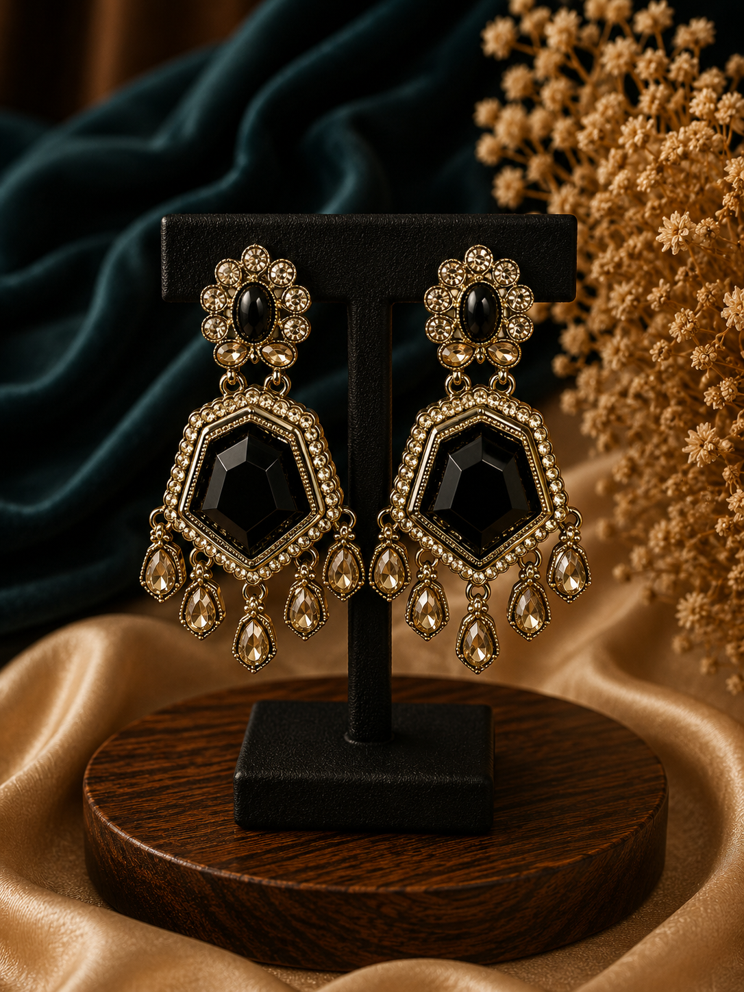 Neetu Black Kundan Earrings for Women