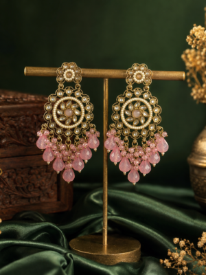 Gauhar Light Pink Kundan Dangler Earrings