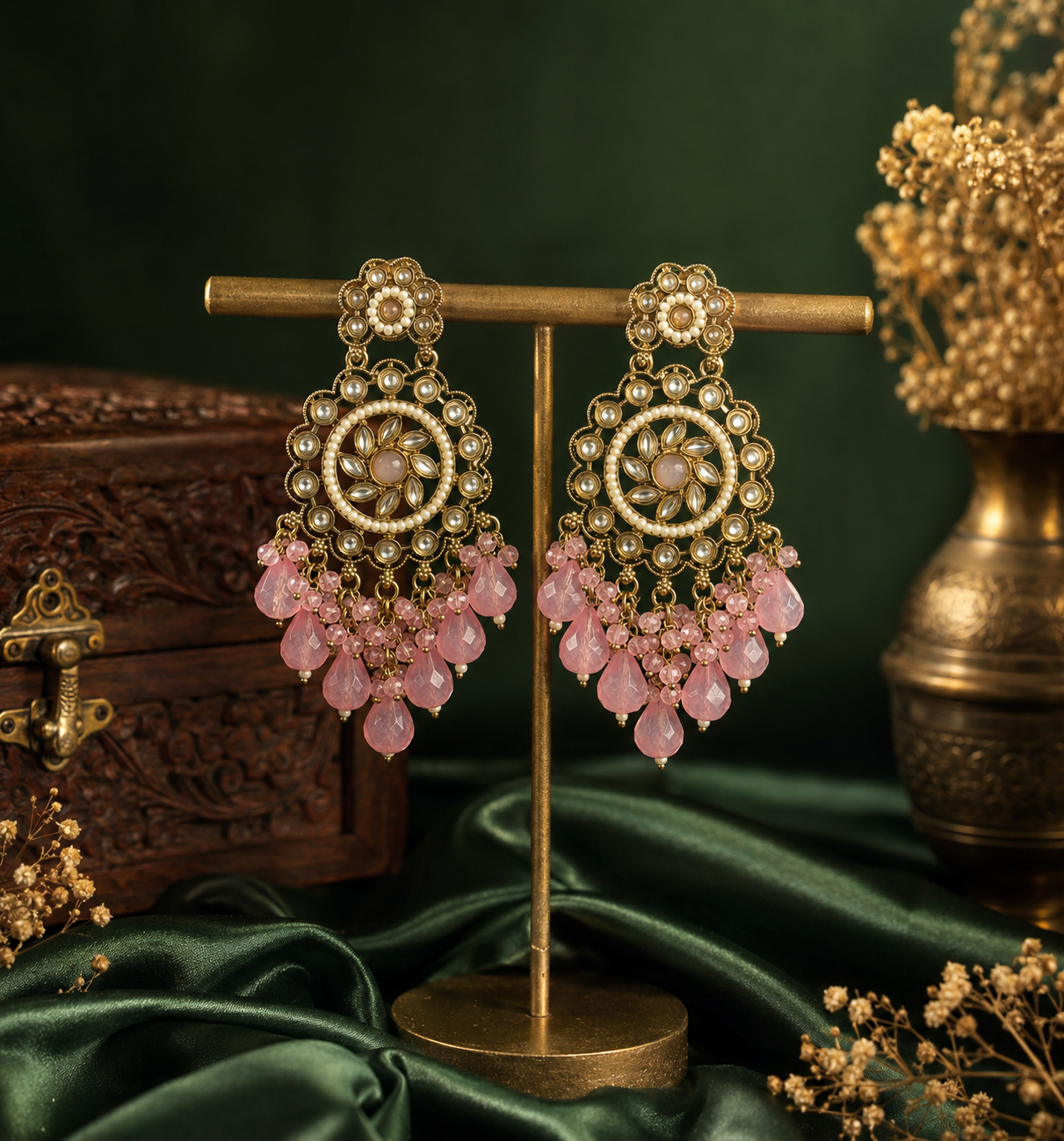 Gauhar Light Pink Kundan Dangler Earrings