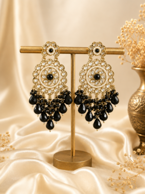 Gauhar Black Kundan Dangler Earrings