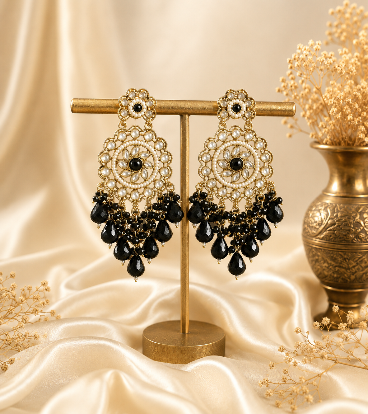 Gauhar Black Kundan Dangler Earrings