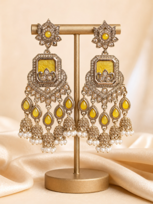 Ruhani Yellow Long Kundan Jhumka Earrings for Women
