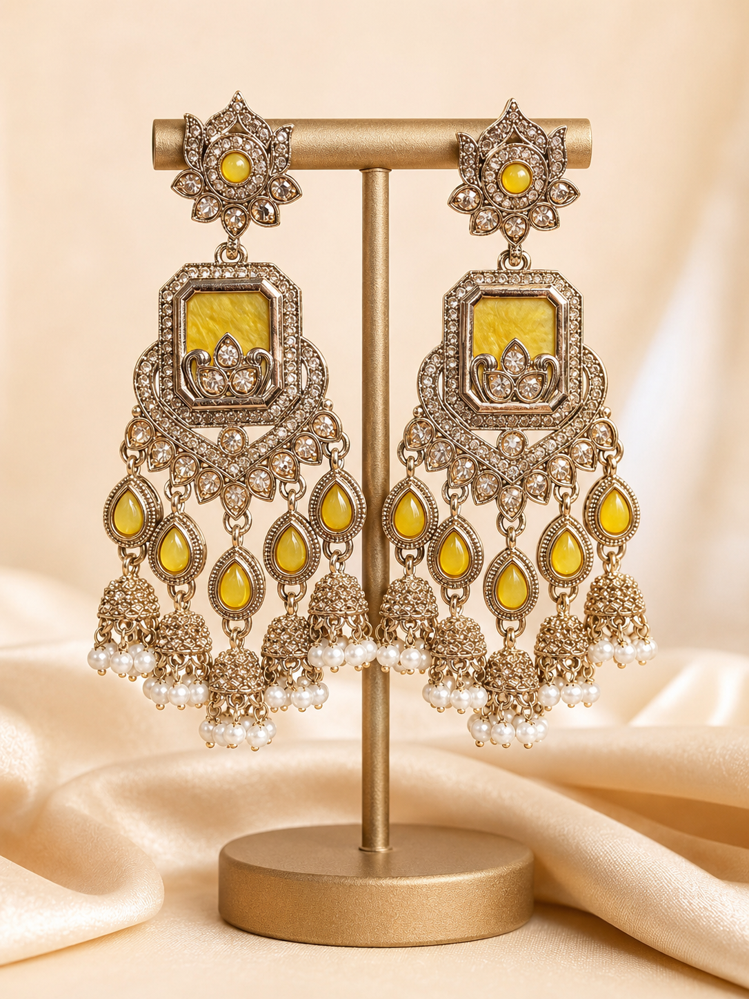 Ruhani Yellow Long Kundan Jhumka Earrings for Women