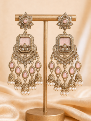 Ruhani Light Pink Long Kundan Jhumka Earrings for Women