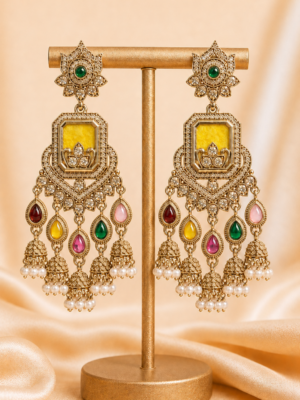 Ruhani Multi Long Kundan Jhumka Earrings for Women