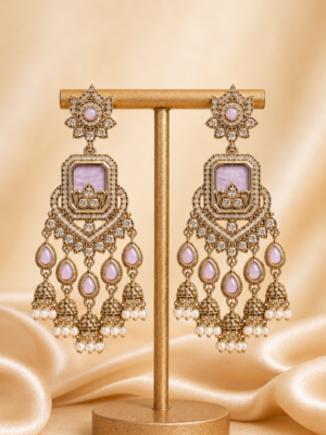 Ruhani Lavender Long Kundan Jhumka Earrings for Women
