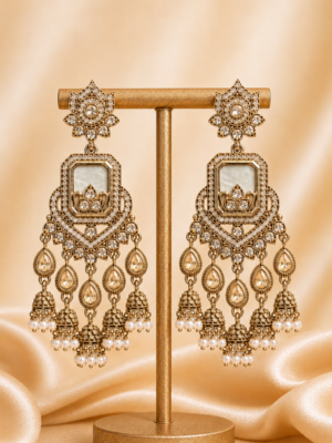 Ruhani White Long Kundan Jhumka Earrings for Women