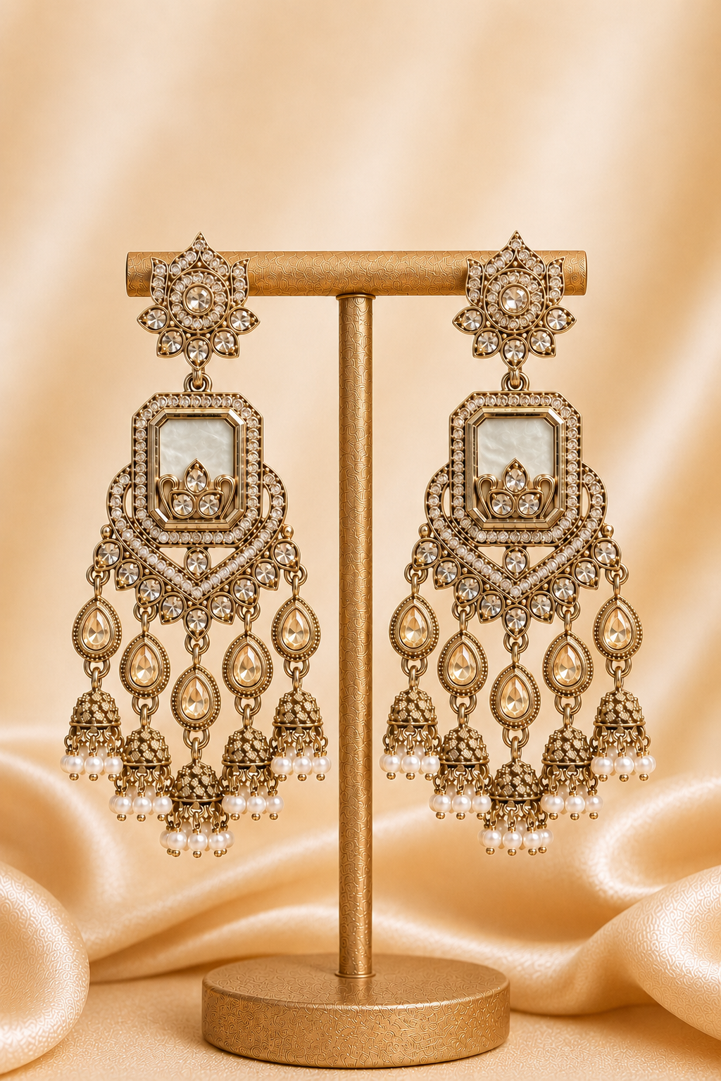 Ruhani White Long Kundan Jhumka Earrings for Women