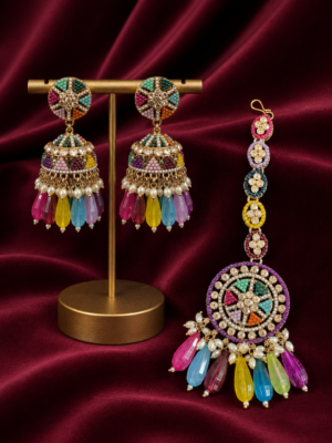 Gulnaar Multicolour Jhumka and Mangtika Set for Women