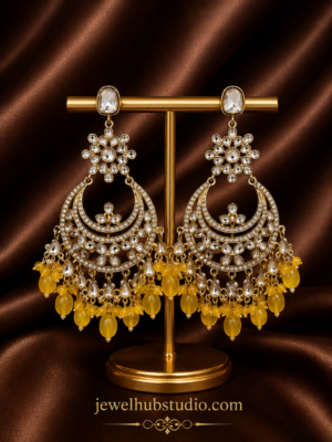 Arpita Long Kundan Earrings - Yellow