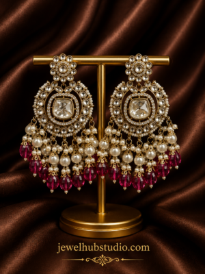 Noor-e-Meher Kundan Chandbali Earrings – Wine Statement Earrings
