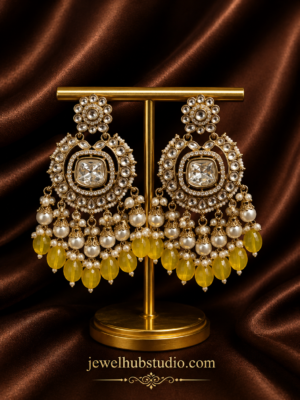 Noor-e-Meher Kundan Chandbali Earrings – Yellow Statement Earrings