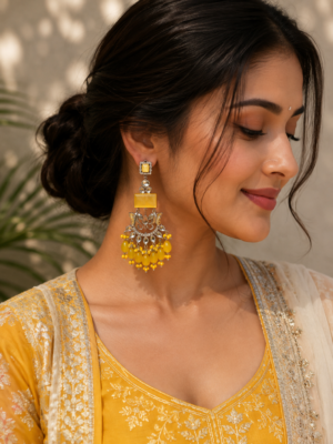 Ganesha Brass Chandbali Earrings - Yellow