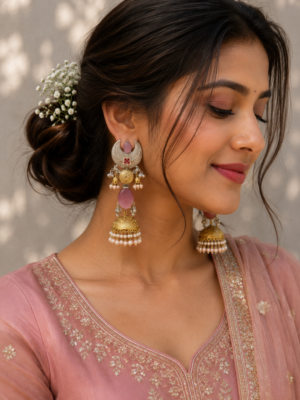 Ameesha Oversized Brass Jhumka Earrings – Light Pink