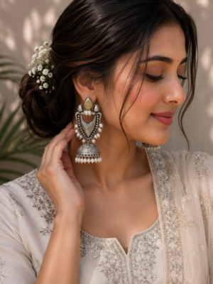 Veer Brass Jhumka Earrings with Pearl Drops