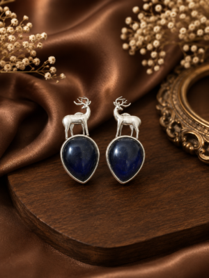 Mrigaya Brass Deer Earrings – Navy Blue
