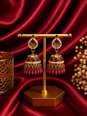 Monica Purple Kundan Jhumka Earrings with Crystal Drops