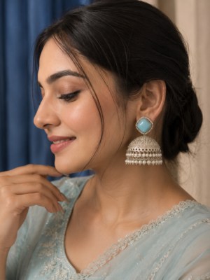 Rubeena Kashmiri Brass Jhumka Earrings – Light Blue