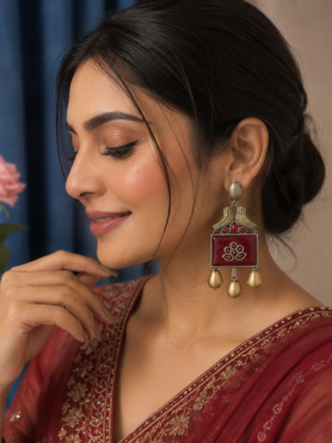 Anamika Bird Brass Statement Earrings – Ruby