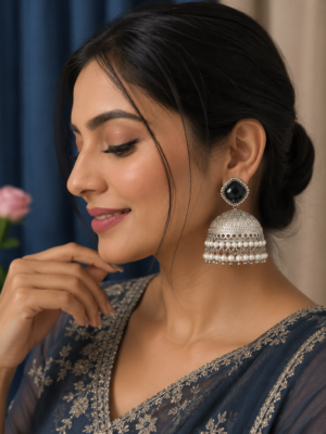 Rubeena Kashmiri Brass Jhumka Earrings – Black