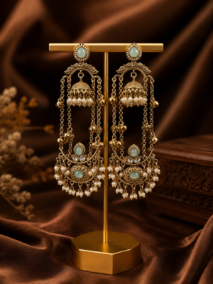 Jassi Kashmiri Long Ghungroo Earrings with Pearl Drops - Mint Green