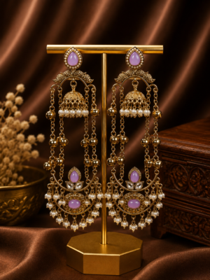 Jassi Kashmiri Long Ghungroo Earrings with Pearl Drops - Lavender