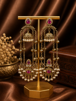 Jassi Kashmiri Long Ghungroo Earrings with Pearl Drops - Wine