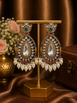 Varsha Kundan Pearl Earrings – Traditional Ethnic Statement Earrings Multi
