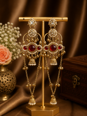 Jasmine Kashmiri Long Ghungroo Earrings - Red