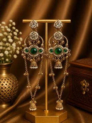 Jasmine Kashmiri Long Ghungroo Earrings - Dark Green