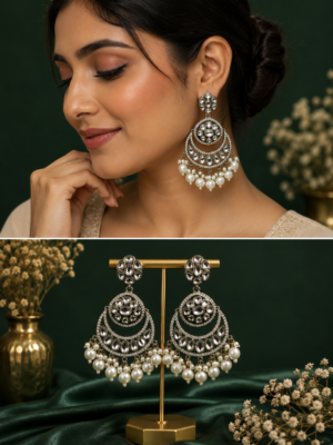 Ameera Kundan Pearl Chandbali Earrings
