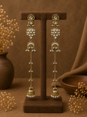 Zareen Long Kashmiri Jhumka Earrings White