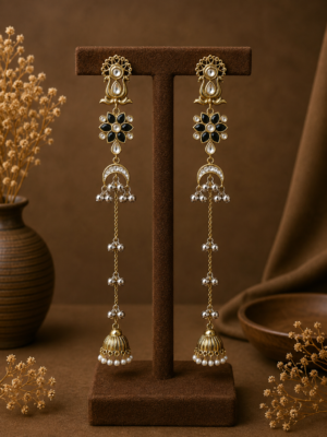 Zareen Long Kashmiri Jhumka Earrings Black