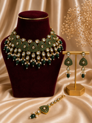 Binny Premium Kundan Jewellery Set Dark Green