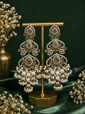 Zehra Premium Kundan Pearl Dangler Earrings Golden